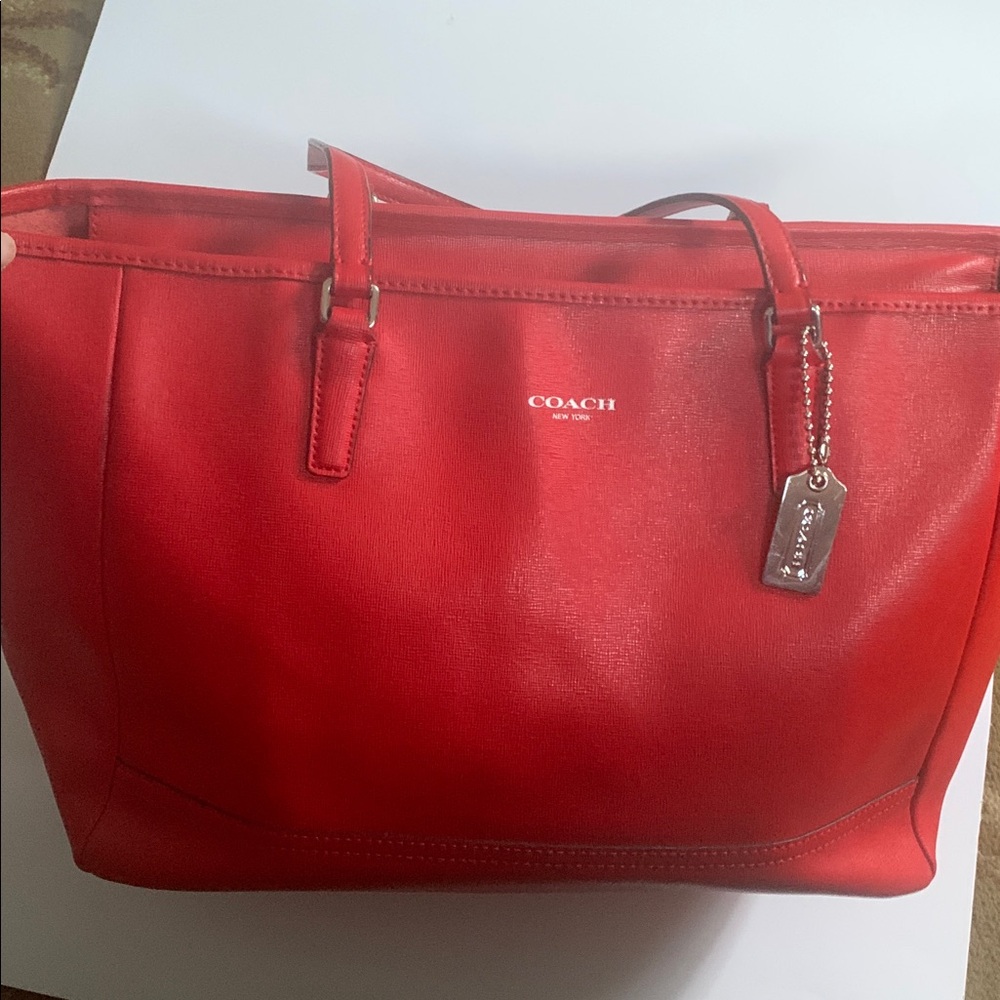 Coach Red Saffiano Leather Tote Bag EUC